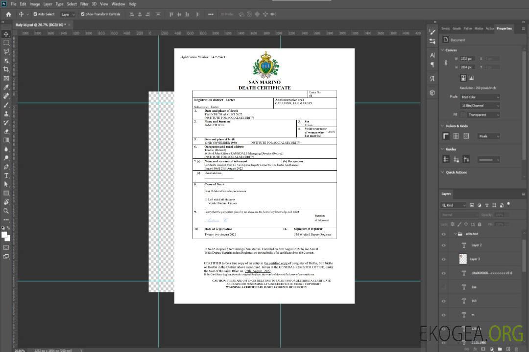 Modèle Word et PDF d'acte de décès de Saint-Marin template